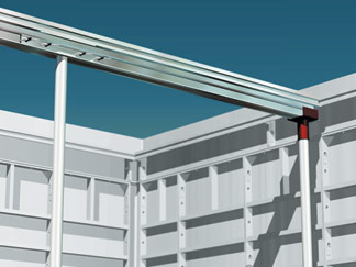 The first deck panel is connected to the deck beam assembly and ledger utilizing the deck slide clamp.